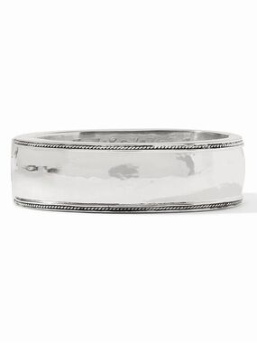 Polished Silver Tone Bangle Bracelet with Rope Edge Julie Vos